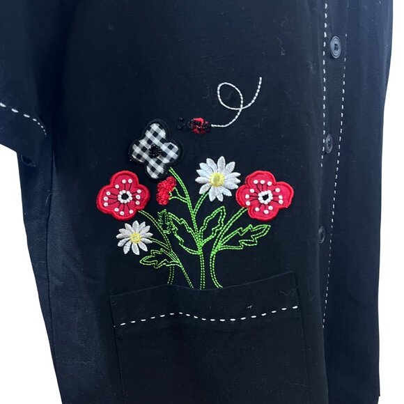 Alfred Dunner Women's Black Embroidered Floral Blouse Short Sleeve Size 8 - New - Picture 5 of 10
